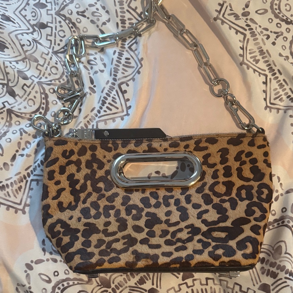 Leopard Print fur Chain Clutch